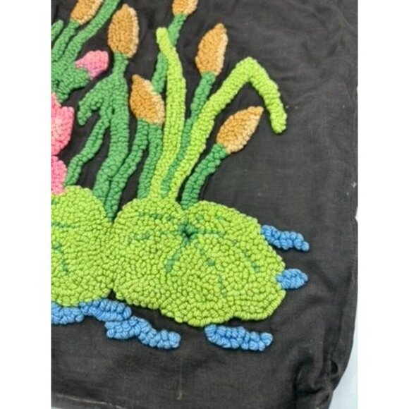Vtg 2 Pc Handmade Punched Black Pillow Covers Colorful Floral - Picture 4 of 15